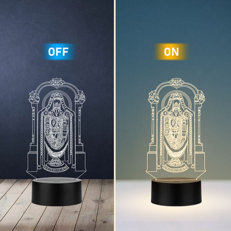 3D Illusion Tirupati Balaji Led Night Lamp with Warm White Color Home Office Pooja Room Decor